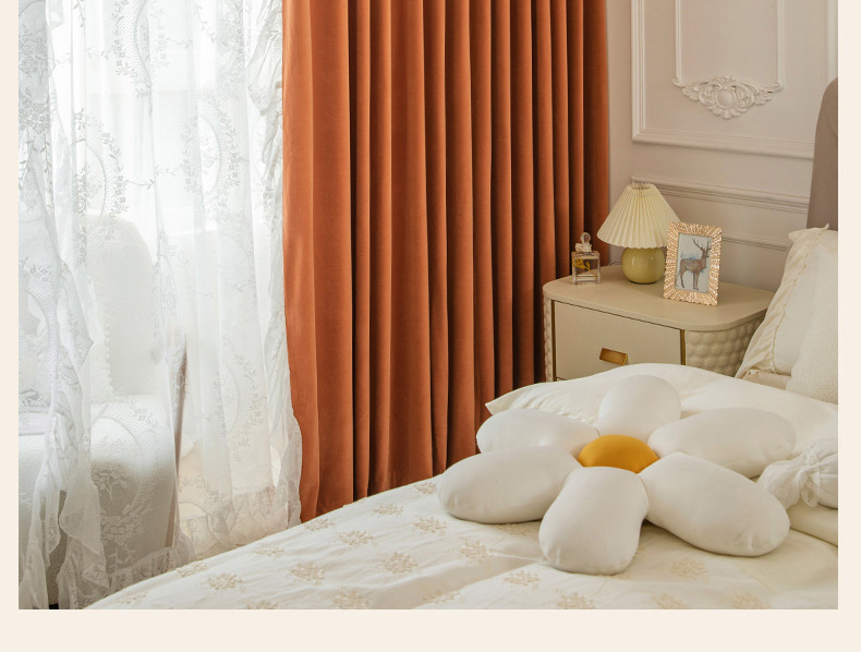 柚气家纺澳洲遮光成品窗帘加厚轻奢法式绒布客厅卧室花蕾丝遮光纱帘暖