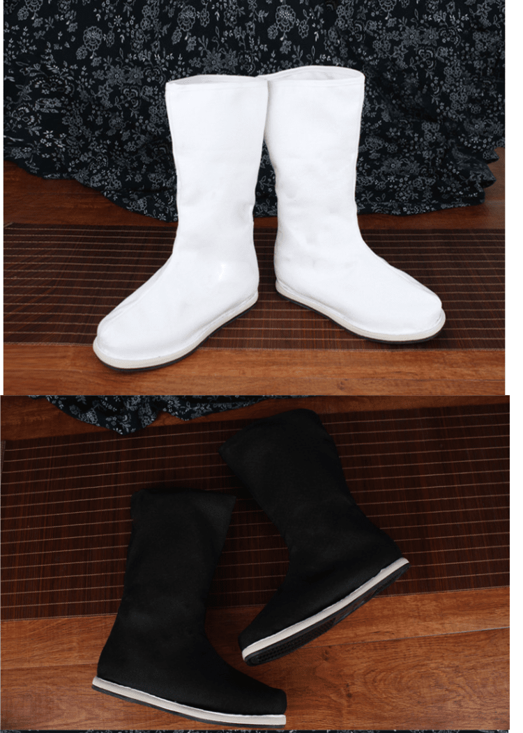 (古代鞋)古装汉服靴子男鞋古风布靴增高儿童官靴皂靴 白色内增高 42