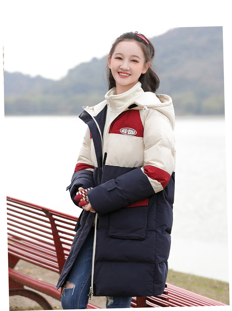 格卡蜜初中生女生女士轻便羽绒服高中学生新款色彩旋律中长款少女大童