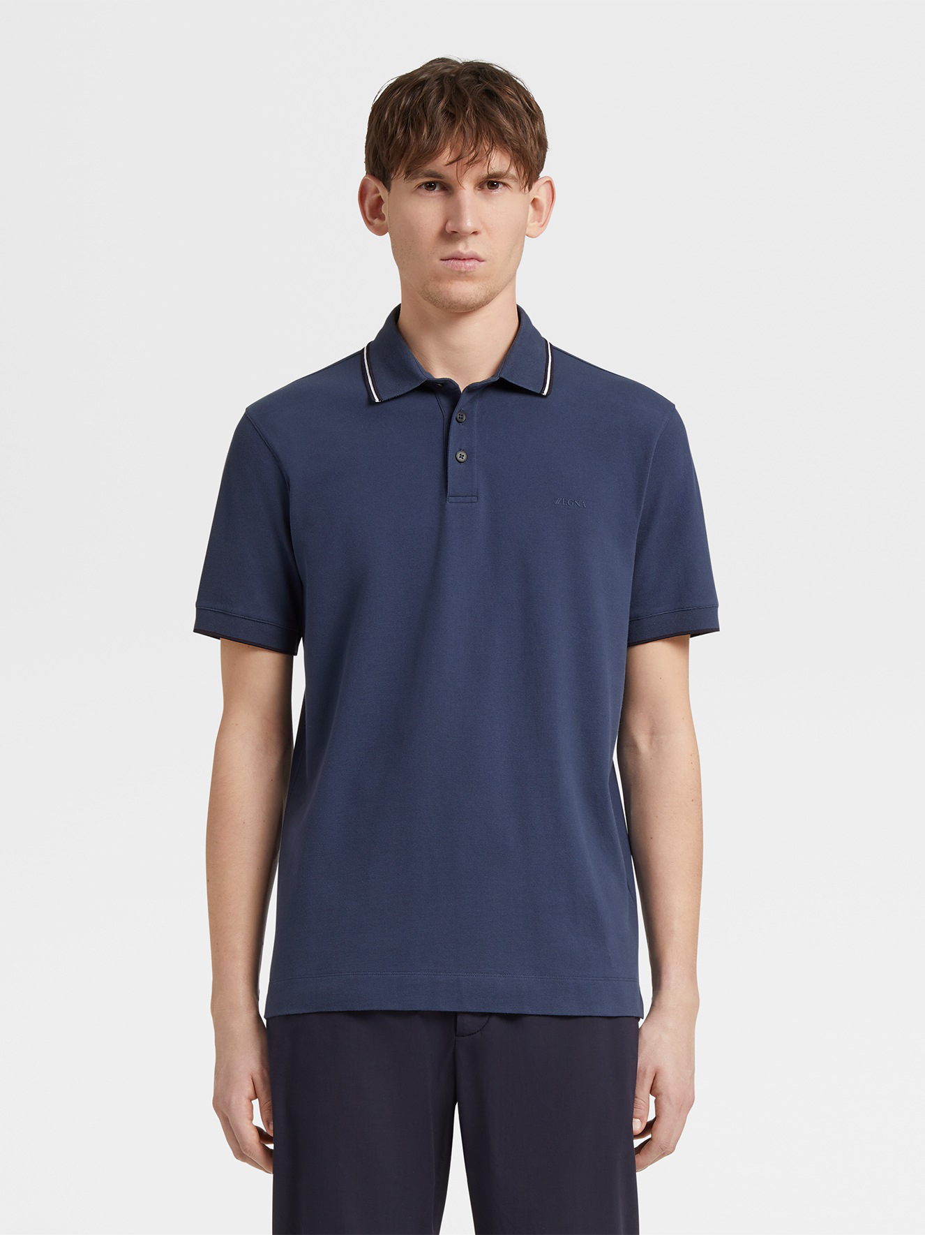 zegna/杰尼亚商务休闲男士polo衫 刺绣logo棉质短袖t恤上衣 时尚大牌