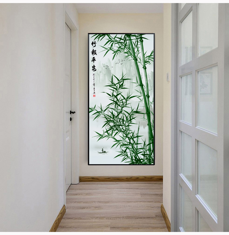 英族玄关过道走廊风水挂画竖版竹报平安装饰画入进门墙壁画竹子图e款