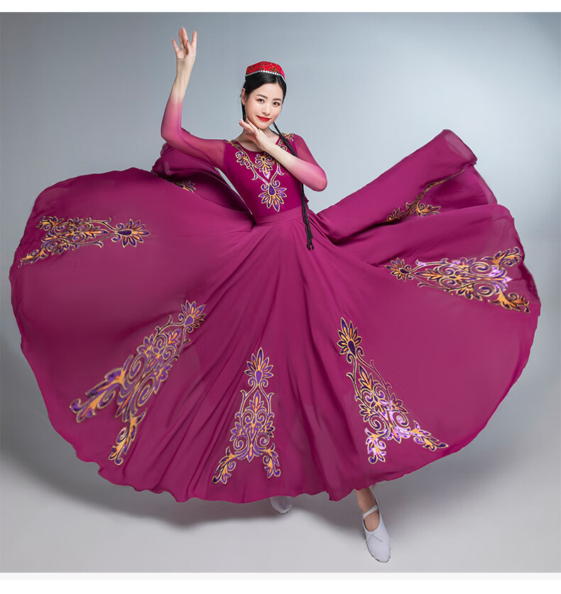 维吾尔族服装舞蹈演出服女新疆民族舞蹈服开场舞台大裙摆表演练功服