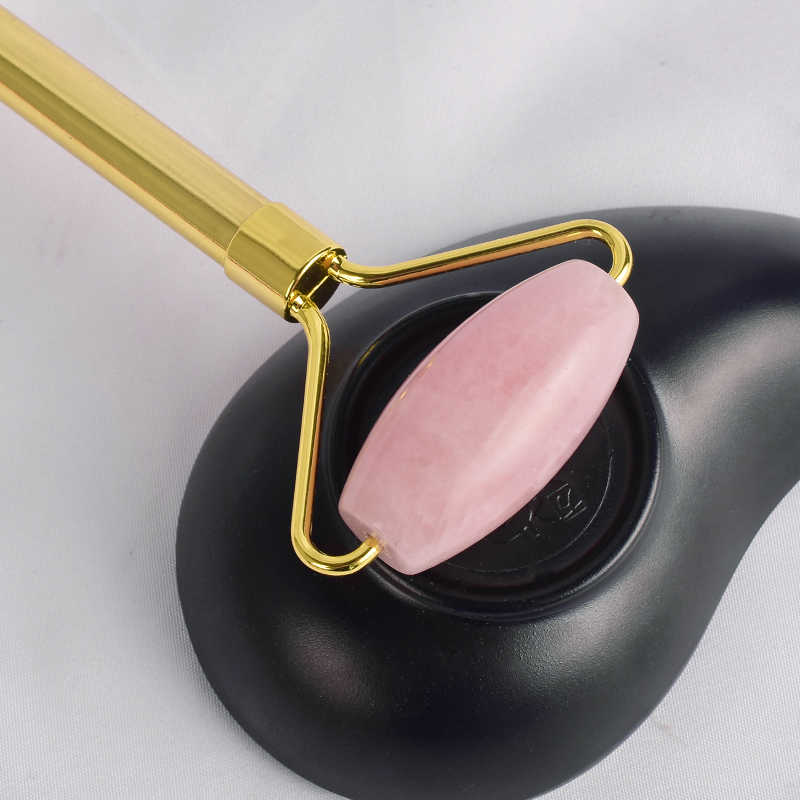 玉石滚轮面部 天然粉水晶玉石滚轮美容器面部脸部器工具 粉水晶蘑菇