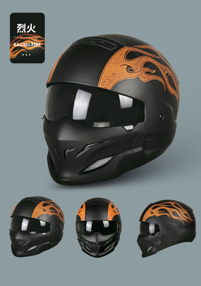 盔男女四季全盔国产蝎子盔哈雷机车摩托车头盔 水泥灰(蝎子组合盔)