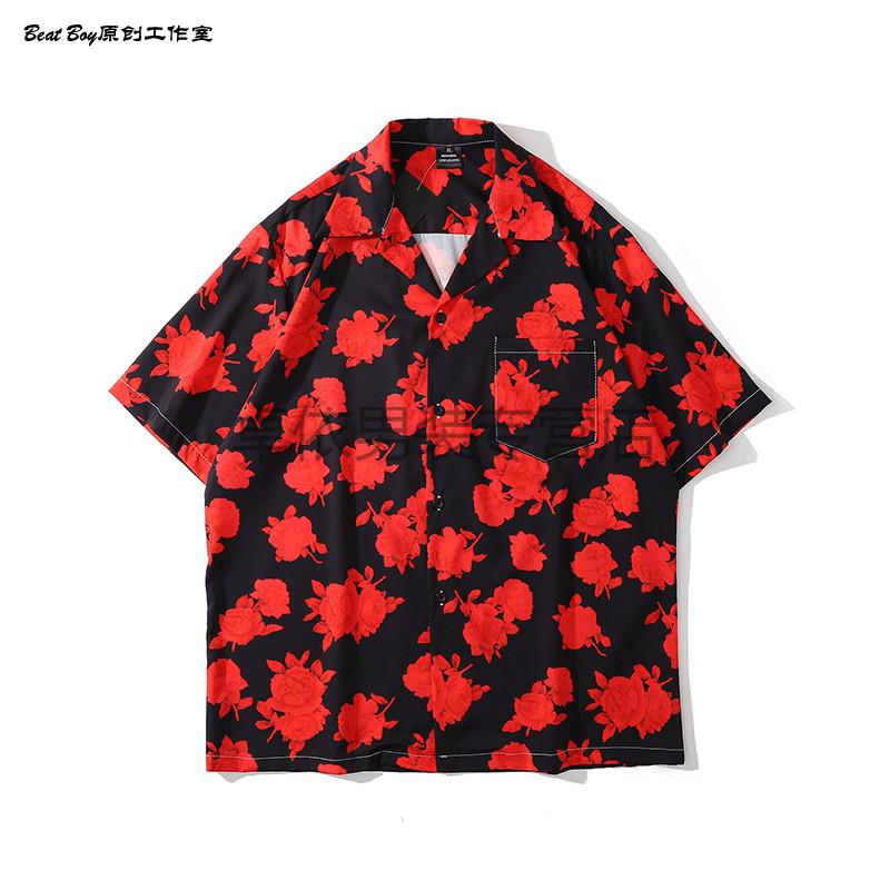 deyikahao高端轻奢品牌 bkpp欧儿同款红扶桑花衬衫男女他泰国aloha