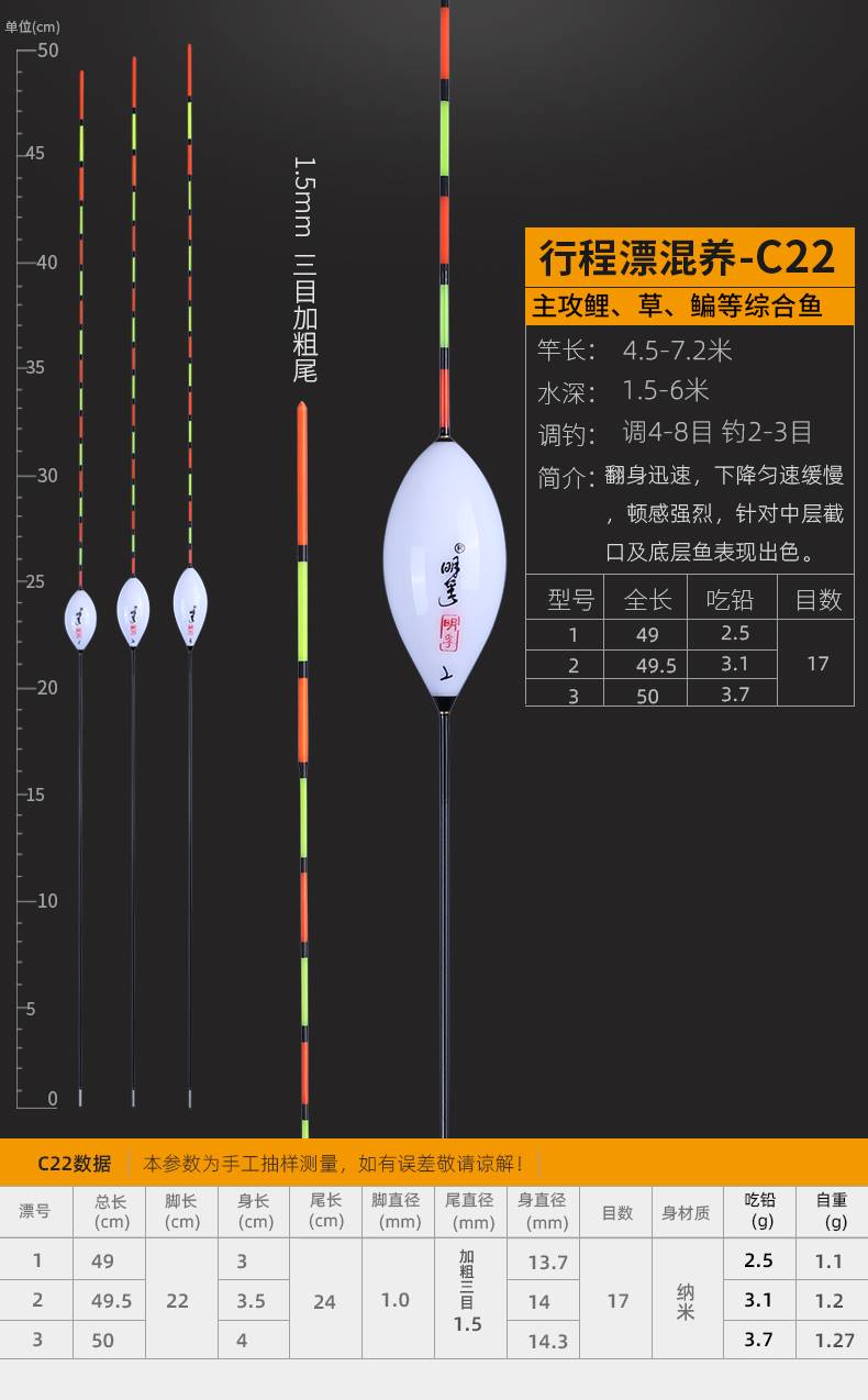 日本进口浮漂高灵敏纳米浮漂加粗醒目鲫鱼漂行程漂枣核水滴型鱼漂 c47