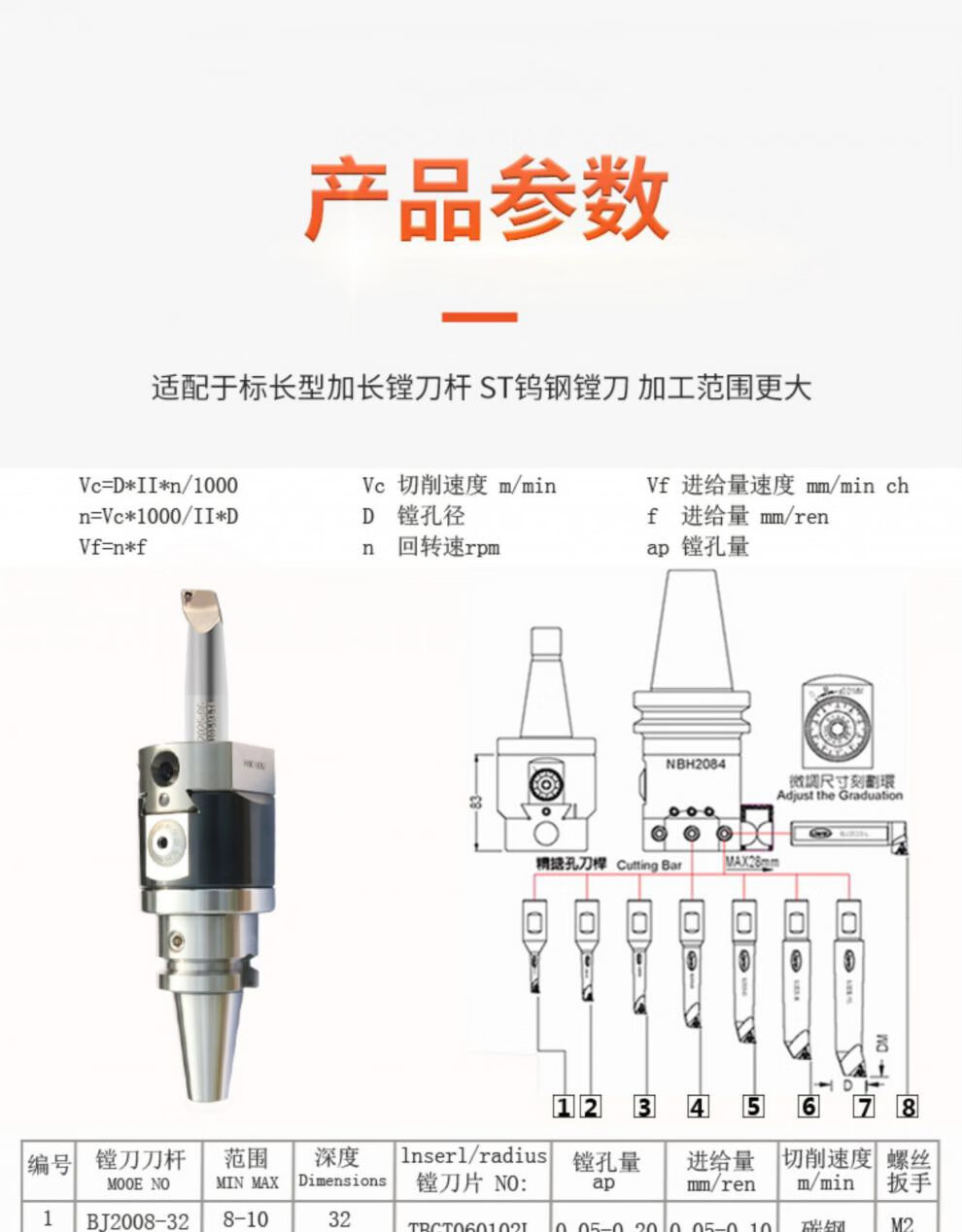 nbh2084精镗刀微调头套装可调试加工中心镗刀内孔镗