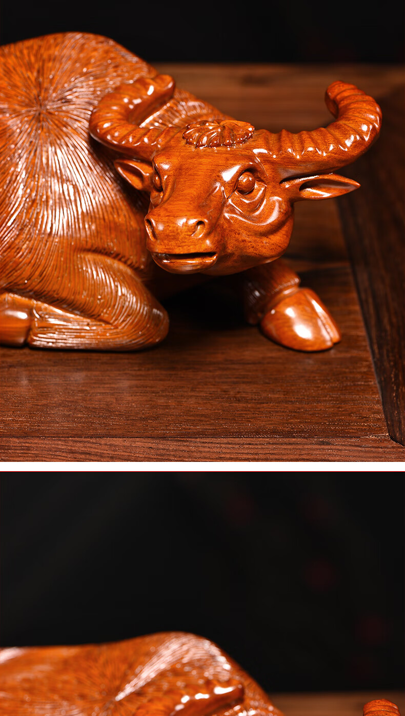 桑泰龙樾花梨木雕卧牛摆件实木雕刻十二生肖家居客厅办公摆设装饰工艺