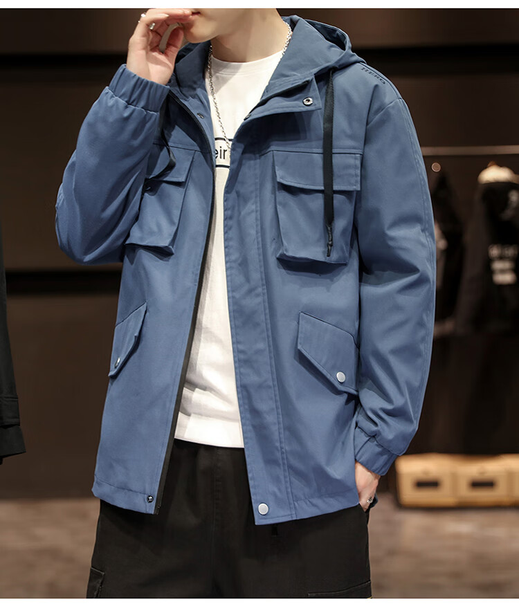 杭瑞中长款外套男春秋季韩版潮流帅气休闲工装夹克男装秋装牛仔上衣服