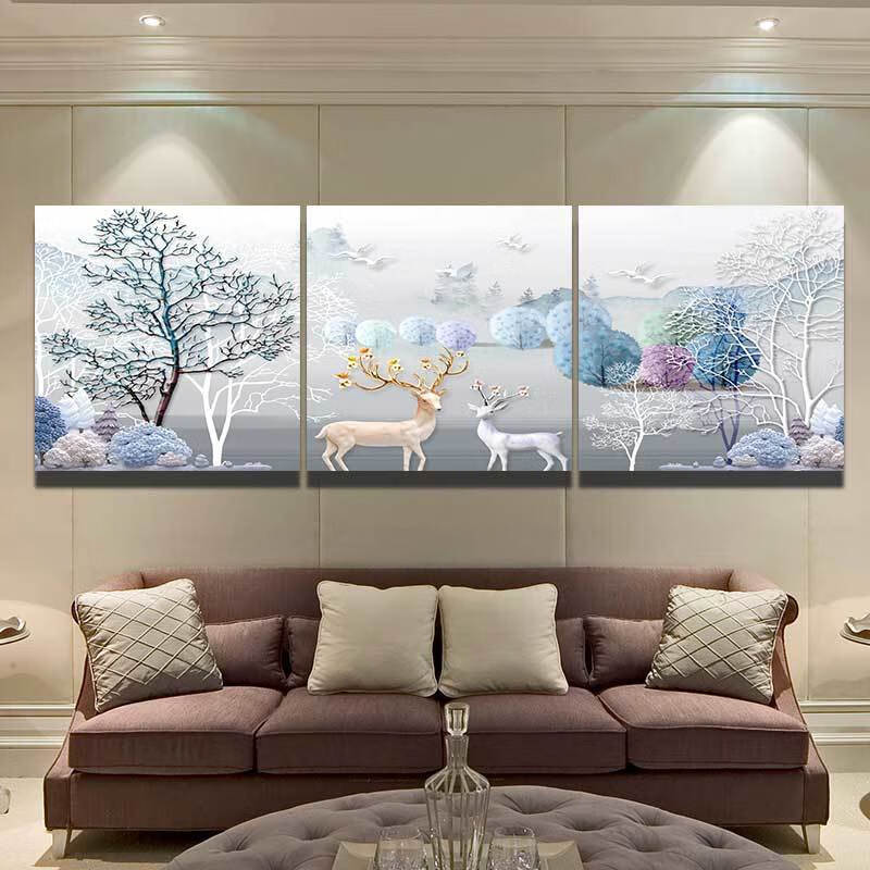客厅装饰画北欧麋鹿系列沙发墙背景墙画挂画壁画 b款 50*50【亮丽水晶