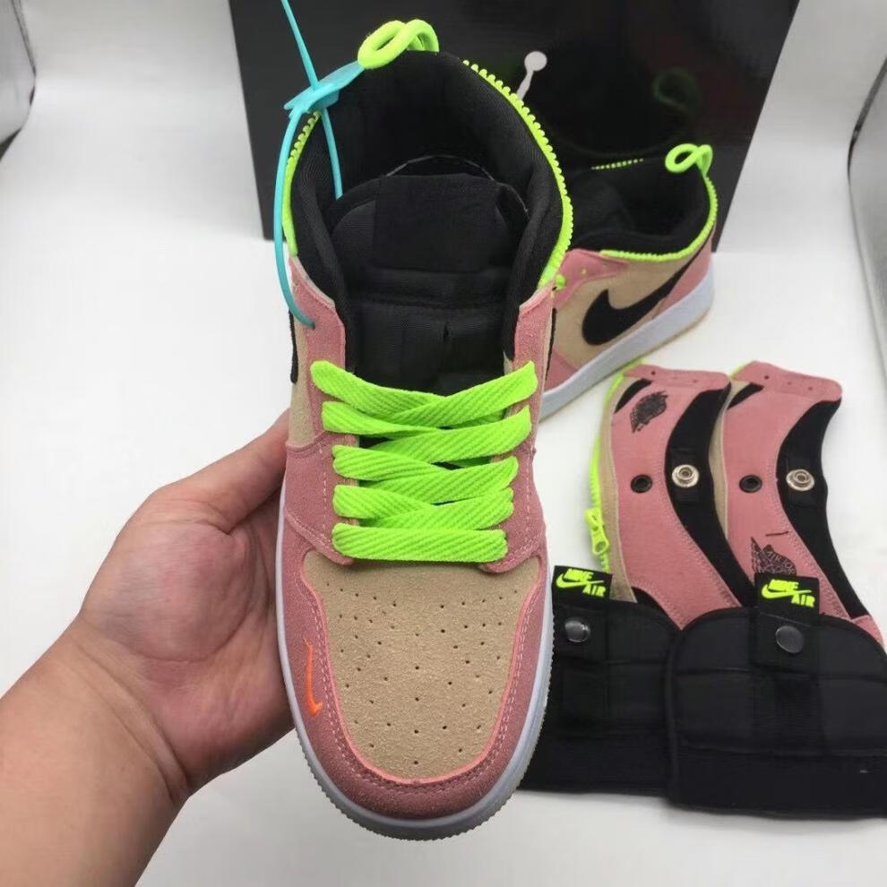 杰宾耐 新款aj1拉链换高低帮可拆卸紫罗兰烟灰男女学生运动篮球休闲