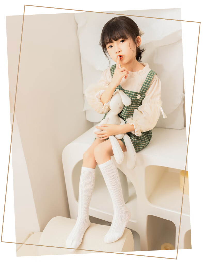 迪士尼 女童春秋夏季儿童中筒袜棉网眼小腿袜洋气小童长筒袜学生校服