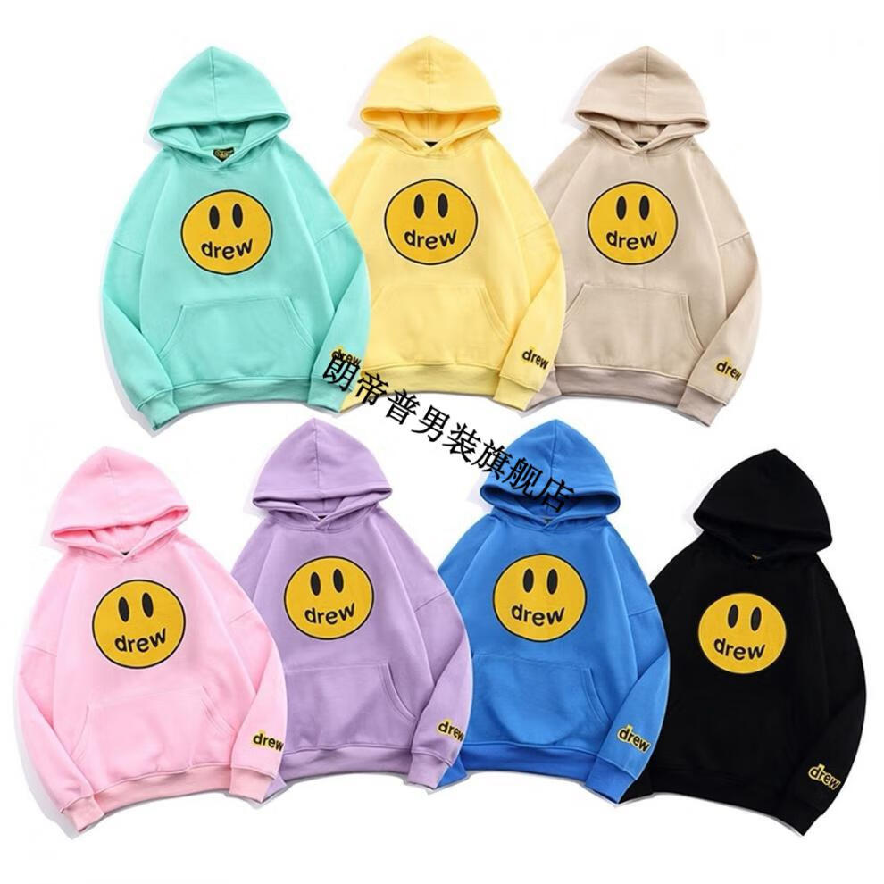 drewdrew house笑脸卫衣男比伯连帽帽衫女纯棉宽松情侣装ins高街潮牌