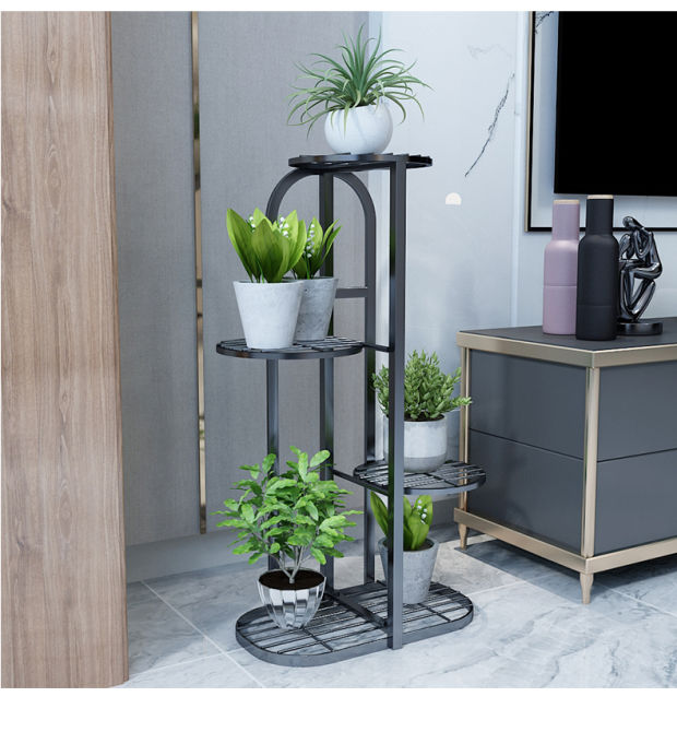 S 欧式铁艺绿萝客厅置物架多层落地花盆架室内多功能阳台人气花架子腾雅卓两层花架 黑色 海然家具拼购专营店