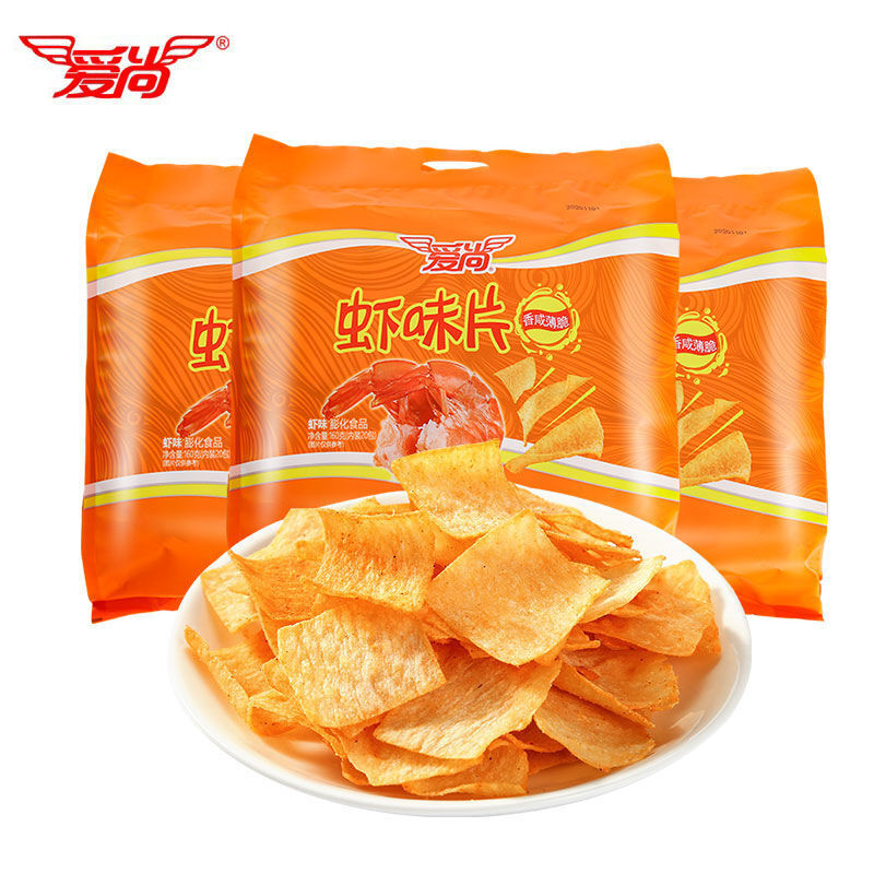 爱尚虾味片10包40包整箱薯片虾片学生休闲食小吃虾味20包