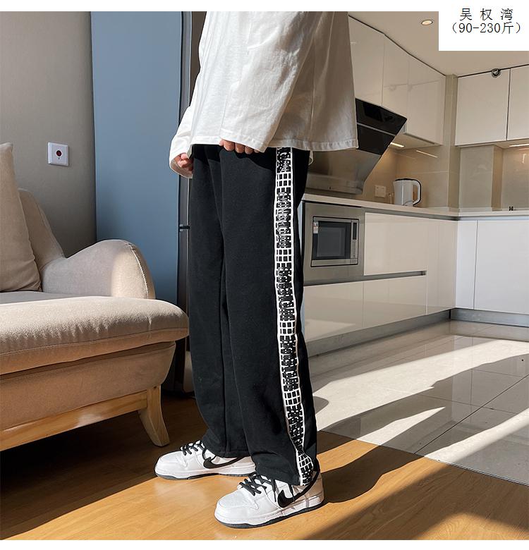 吴权湾网格印花男春秋季潮牌休闲长裤韩版潮流百搭大码裤子港风文艺