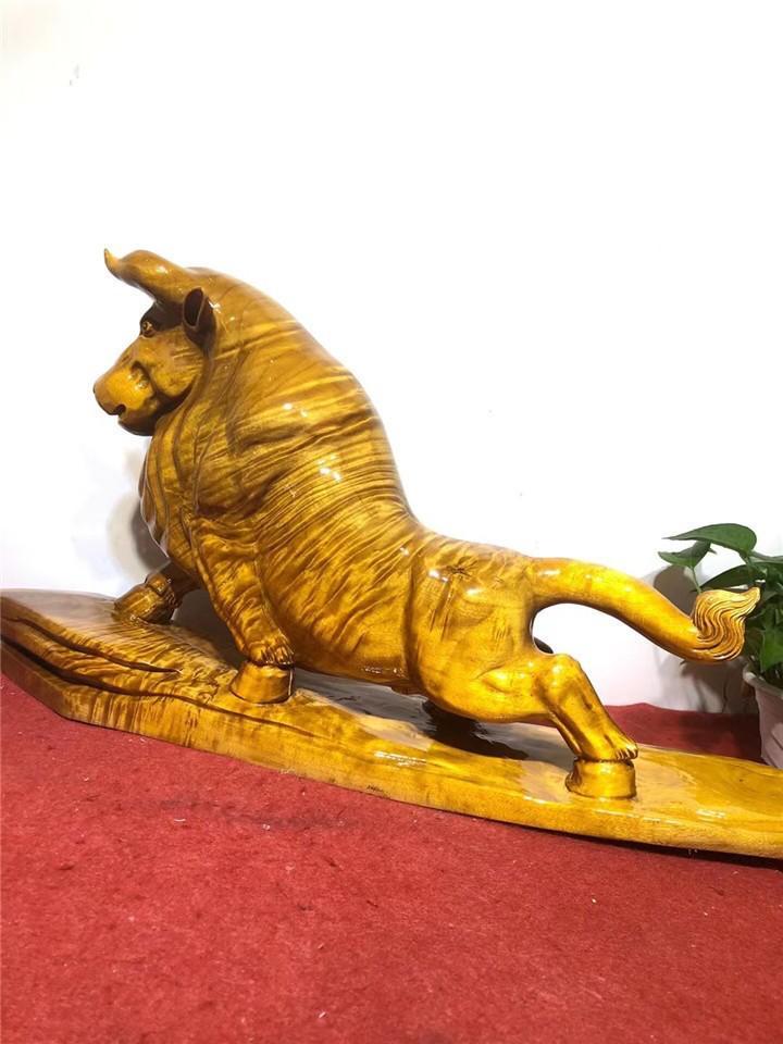 法莱居旗舰店木雕牛摆件金丝楠木大黄牛生肖牛气冲天办公室装饰摆设