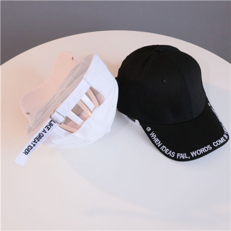 春夏时尚潮流鸭舌帽百搭休闲长带子遮阳帽女棒球帽长带子黑帽带子白字