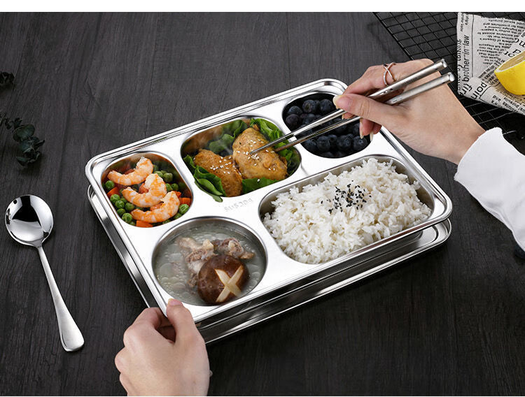 304不锈钢快餐盘分格餐盘分隔学生食堂饭盘四格大人家用加深304筷304