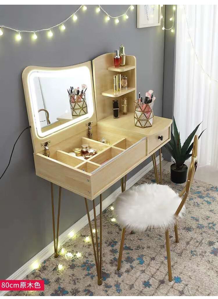 实木折叠梳妆台梳妆台翻盖式镜子能合的疏装台轻奢上翻梳妆台翻盖式
