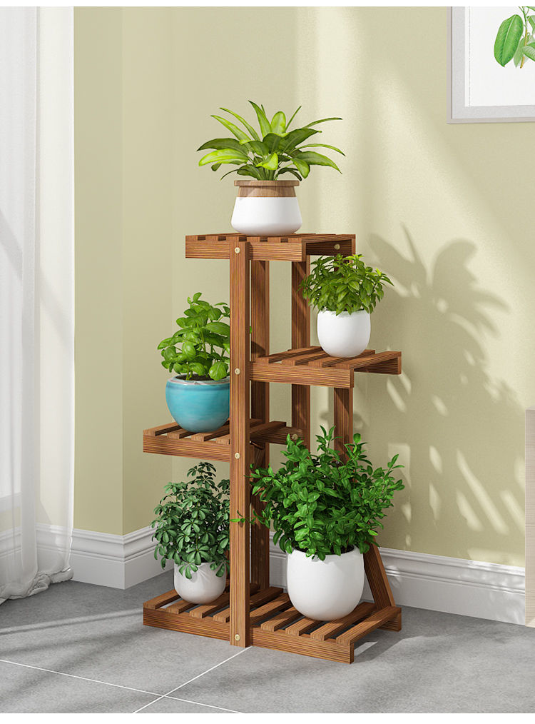 木头花架子阳台多肉绿萝实木客厅窗台花盆架落地多层室内家用左右花架