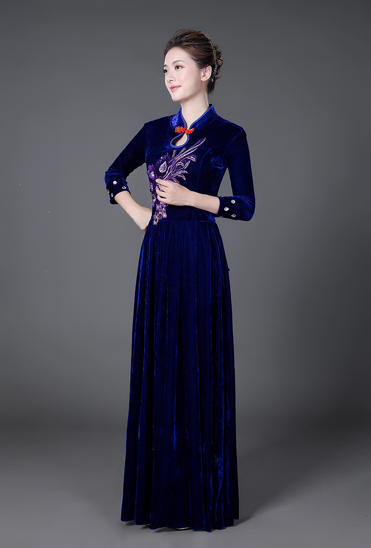 中老年演出服独唱金丝绒大合唱长裙合唱团指挥舞蹈表演服礼服女成人