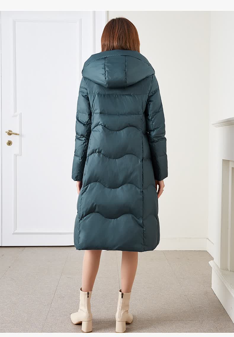 亦朵羽绒服女中长款绿色加厚连帽羽绒服女中长款2020冬季新款白鹅绒