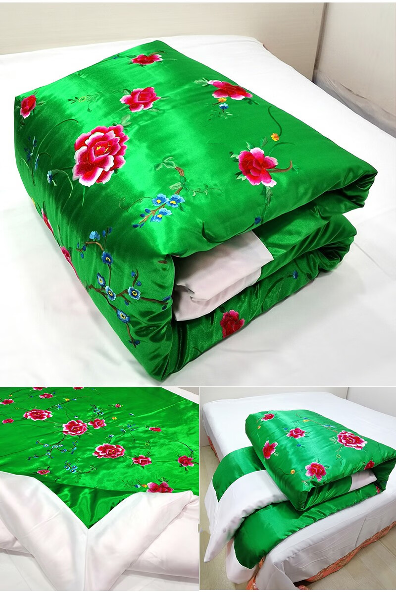 杭州绸缎被套含棉被芯老式包边被子结婚手工棉花传统丝绸喜被复古棉絮