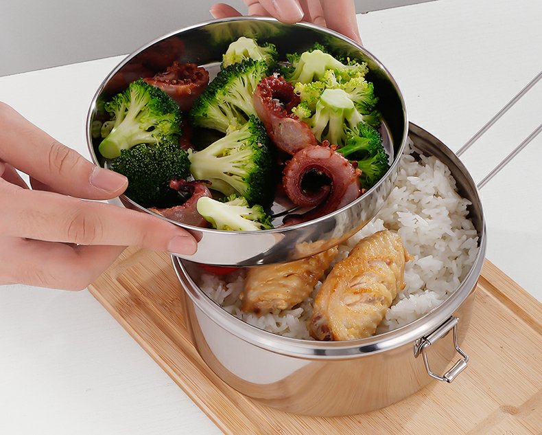 盒时尚儿童学生饭盒成人快餐盒 304饭盒14cm带菜格(304筷勺 保温袋)