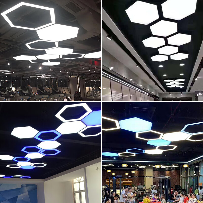 led六边形吊灯蜂巢造型灯健身房网咖办公室商场店铺工业风吊灯具 空心
