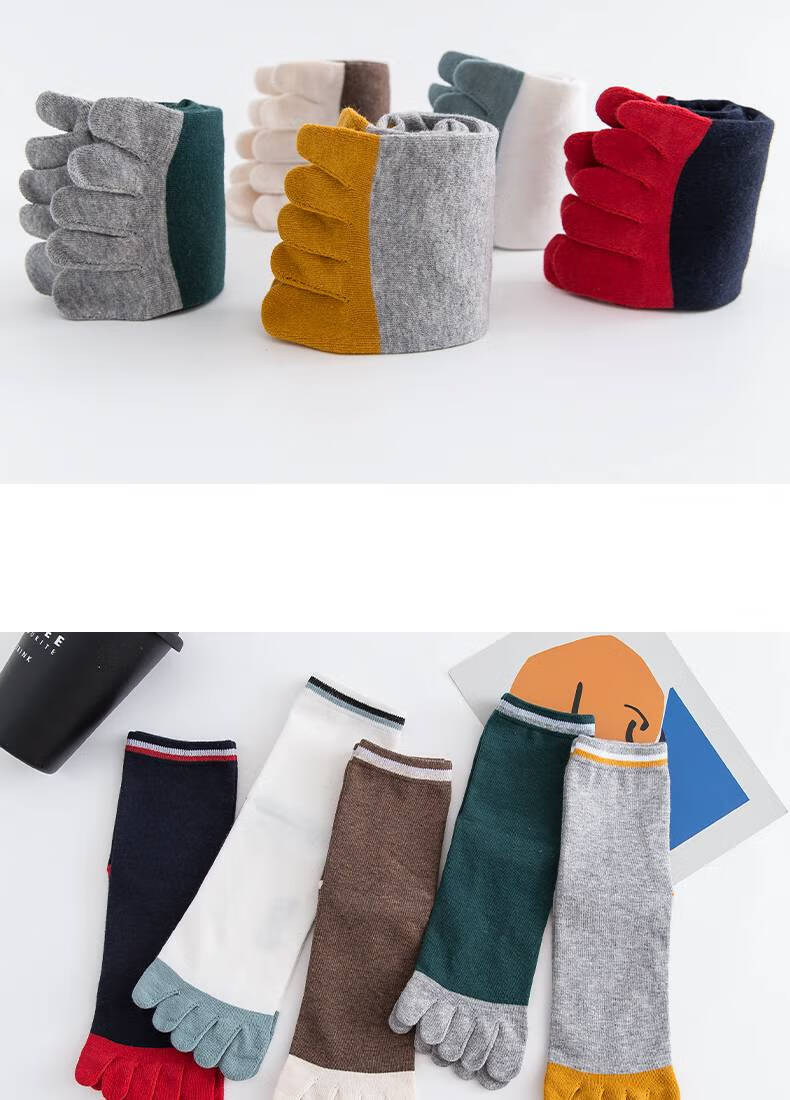 分指袜五指袜男士中筒纯棉脚趾头防臭吸汗分指袜春秋季五趾分趾袜子5