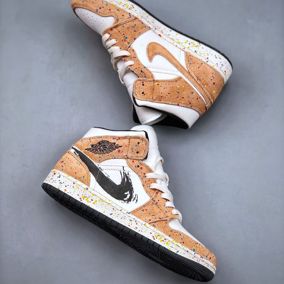 aj air 1 乔1 mid 篮球鞋中帮男女运动鞋 aj1白黑棕水彩泼墨 43【图片
