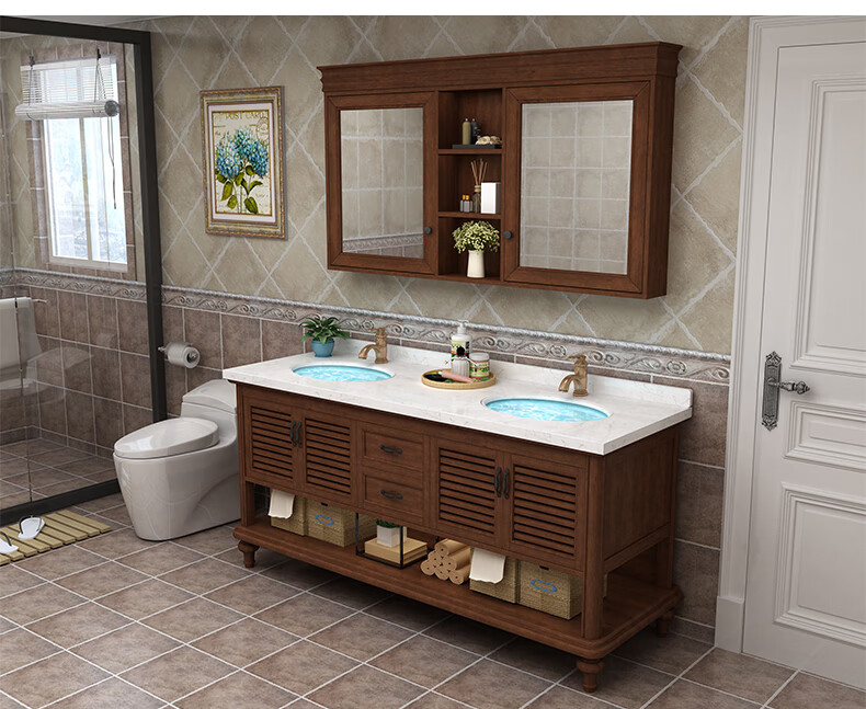 凸凸(tutu)卫浴美式橡木落地双盆浴室柜组合洗脸洗手池面盆柜卫生间