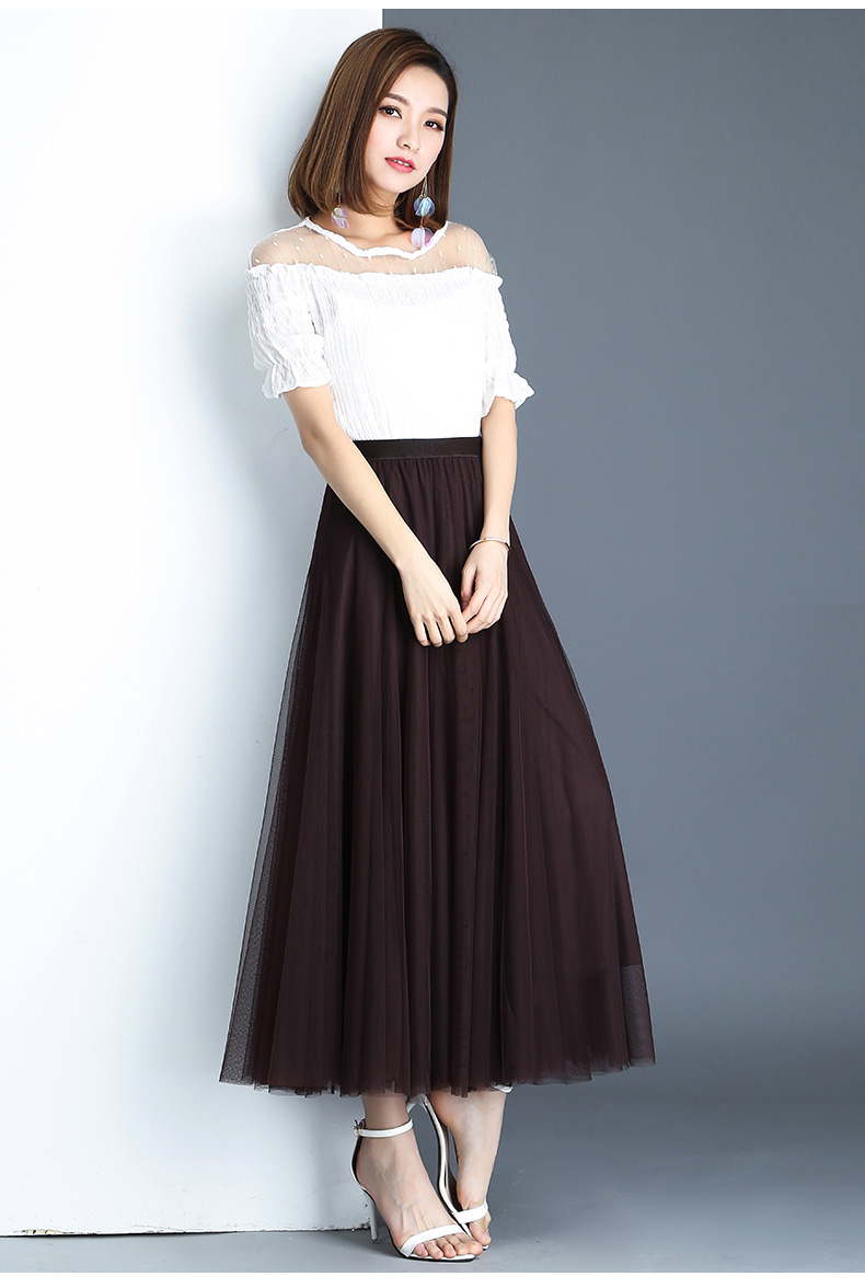 网纱百褶半身裙2020新款纱裙女夏高腰中长款a字裙大摆裙子 灰色(82cm)