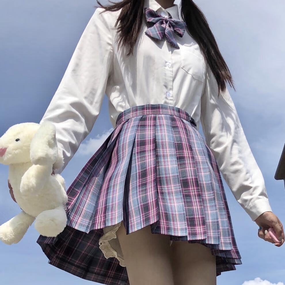 初高中女生学院风jk套装裙子女生日系小短裙制服格裙百褶裙高腰短裙