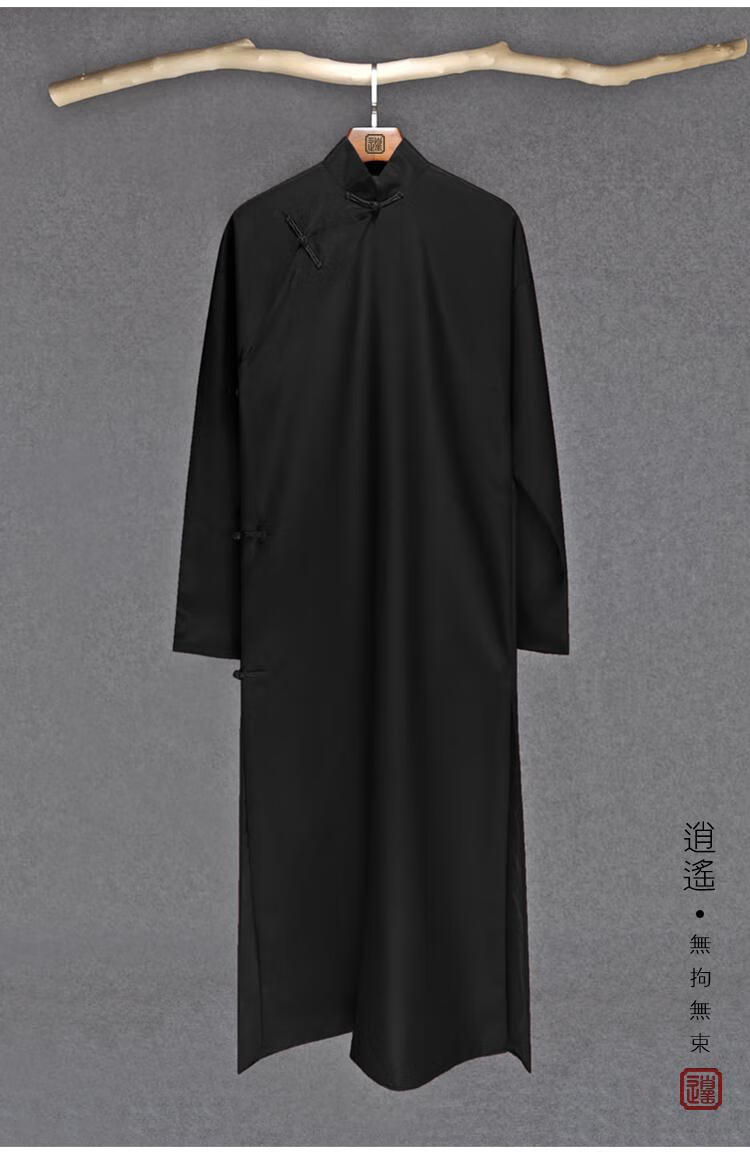 中式男装马褂长袖先生复古唐装相声长袍大褂演出服黑色l建议155180斤