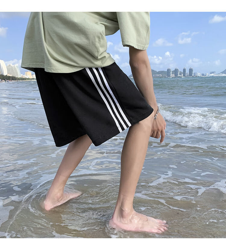 广马休闲短裤男港风三条杠潮流ins情侣沙滩裤夏季新款宽松运动五分裤