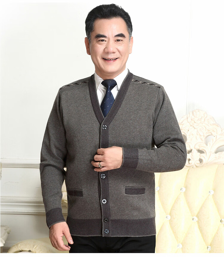 衫中老年人男人开身人羊毛衣开衫冬装爸爸加绒加厚老人60岁70爷爷80