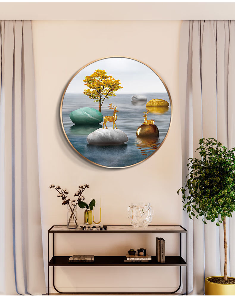 入户玄关装饰画走廊过道装饰画背景墙壁画北欧风格装饰画圆形镶钻 y20