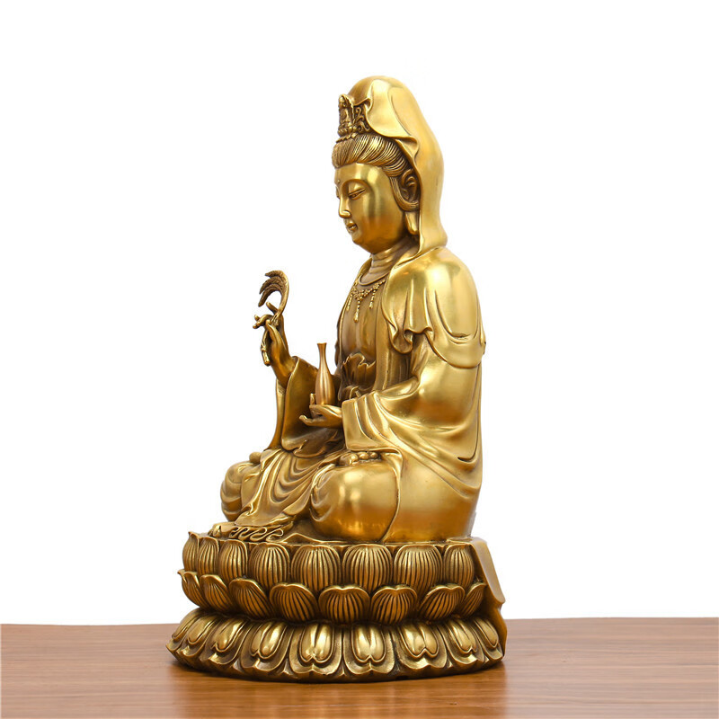 观音菩萨铜像纯铜柳叶观音佛像南海观世音菩萨铜像摆件送子观音家居