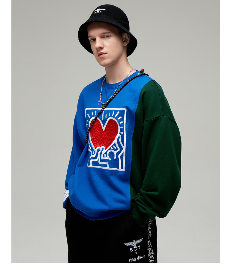 boylondon旗舰官网keithharing联名爱心小人刺绣情侣卫衣460306 蓝色