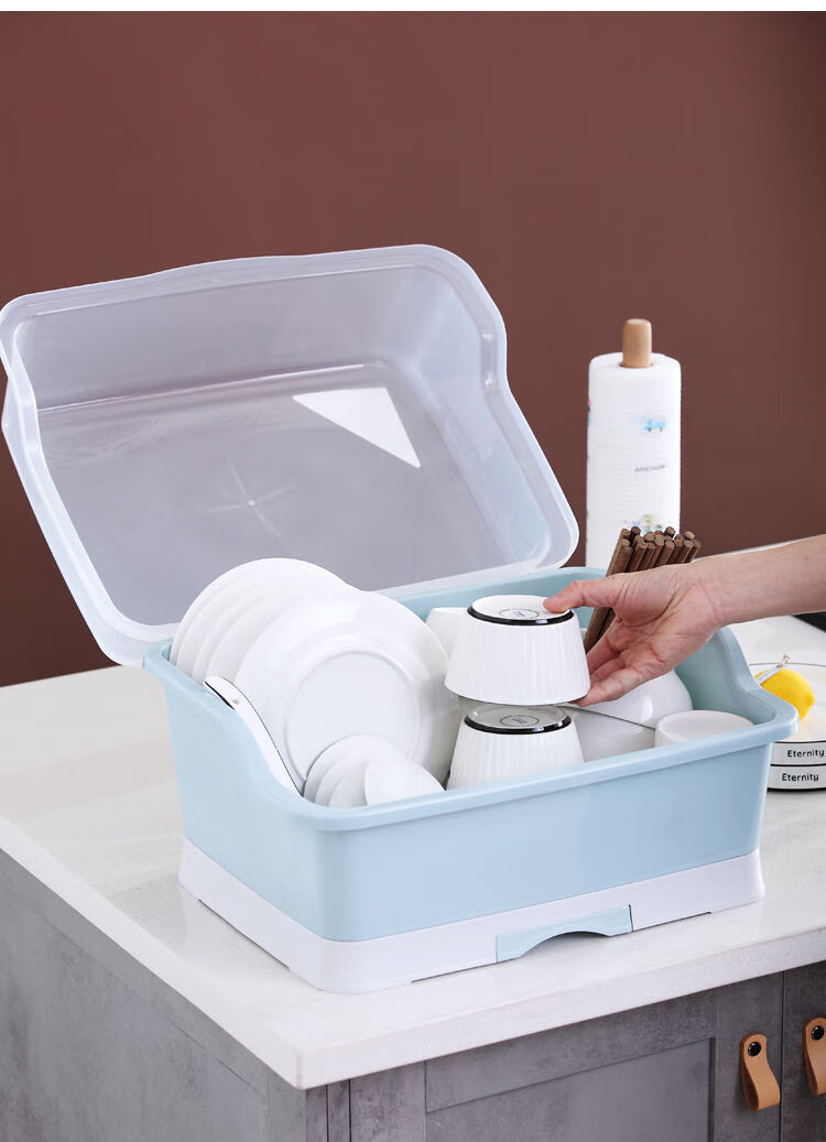 精选厨房防尘碗筷沥水盒家用塑料碗盆收纳盒抽屉式沥水碗柜碗盘置物架