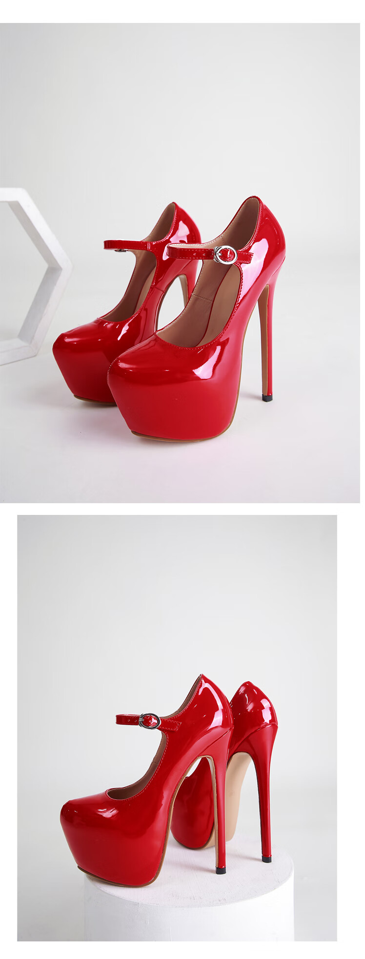 丹图森恨天高17超高跟鞋大码浅口圆头单鞋漆皮恨天高女模特走秀红色