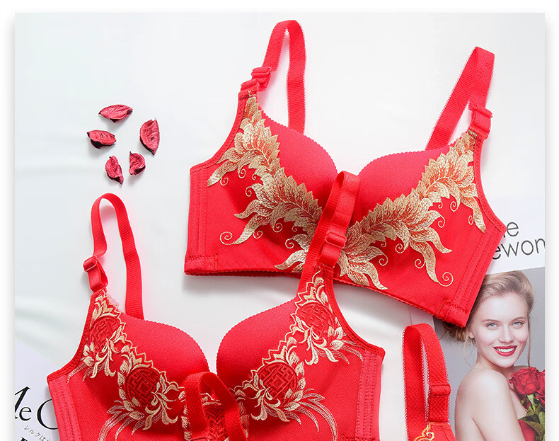 蜜芬影大红色本命年文胸套装无钢圈聚拢小胸内衣少女薄款大码调整型