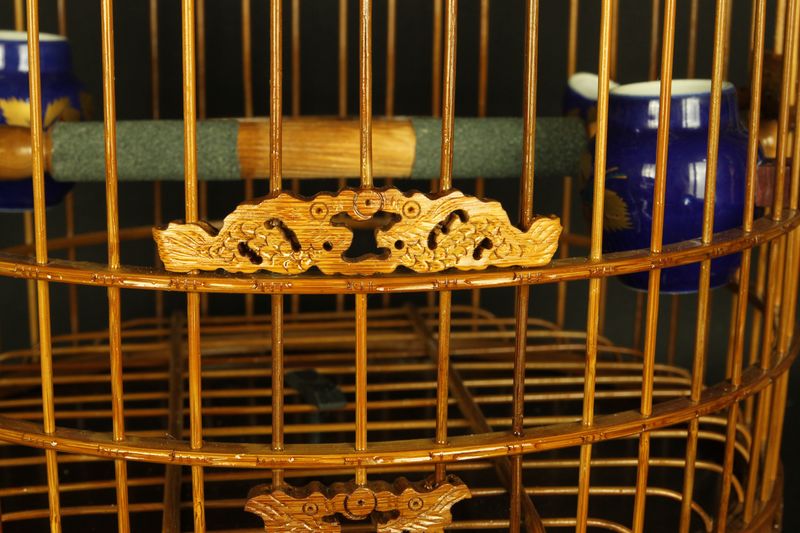二龙戏珠画眉鸟笼八哥麻料笼竹制鸟笼雕刻画眉笼 大号紫竹回字纹镂空