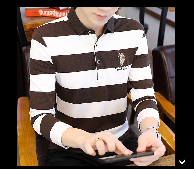 罗威凯狮 秋冬季新款polo衫男长袖上衣潮流休闲男装翻领t恤男士打底