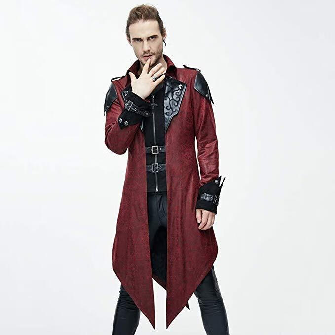 欧洲中世纪服装男刺客唐装外衣长款皮面拼接复古皮面绑带战衣汉服 复