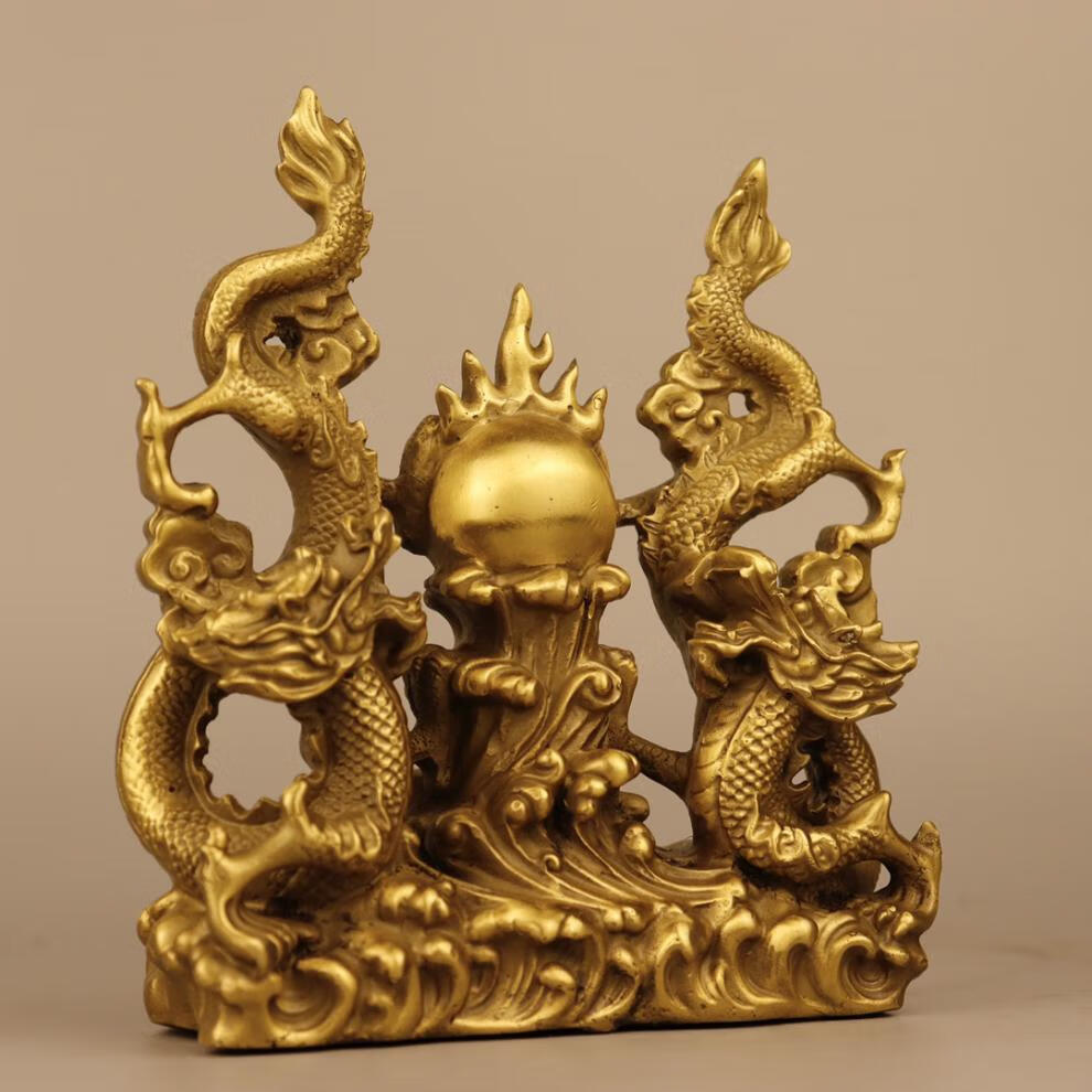 吉运连连纯铜动物双龙戏珠摆件做工精致品质精心打造双龙戏珠摆件