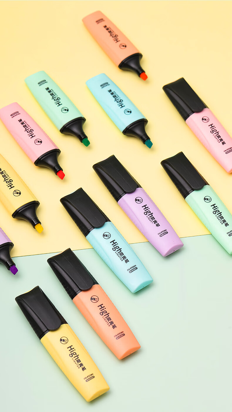 爱好马卡龙荧光笔标记笔双头彩色学生用粗画重点记号笔6色儿童划线笔