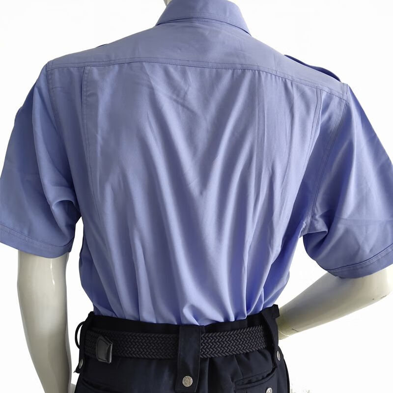 单位正装夏季执勤速干弹力短袖四面弹束腰款 保安警衬衫工作服蓝色警